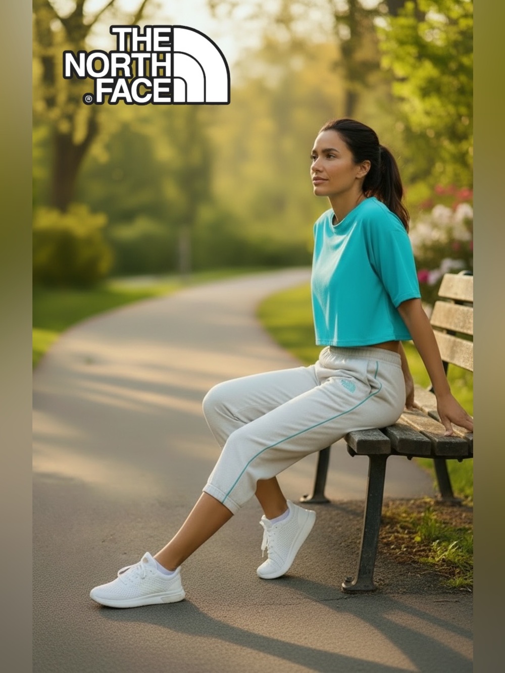 New 🦋 The North Face Ultra Soft Knee-Length Sweats, Gray, Teal Stripes, Petite - Picture 6 of 16